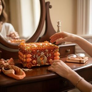 Vibrant Orange Beaded Memory Box